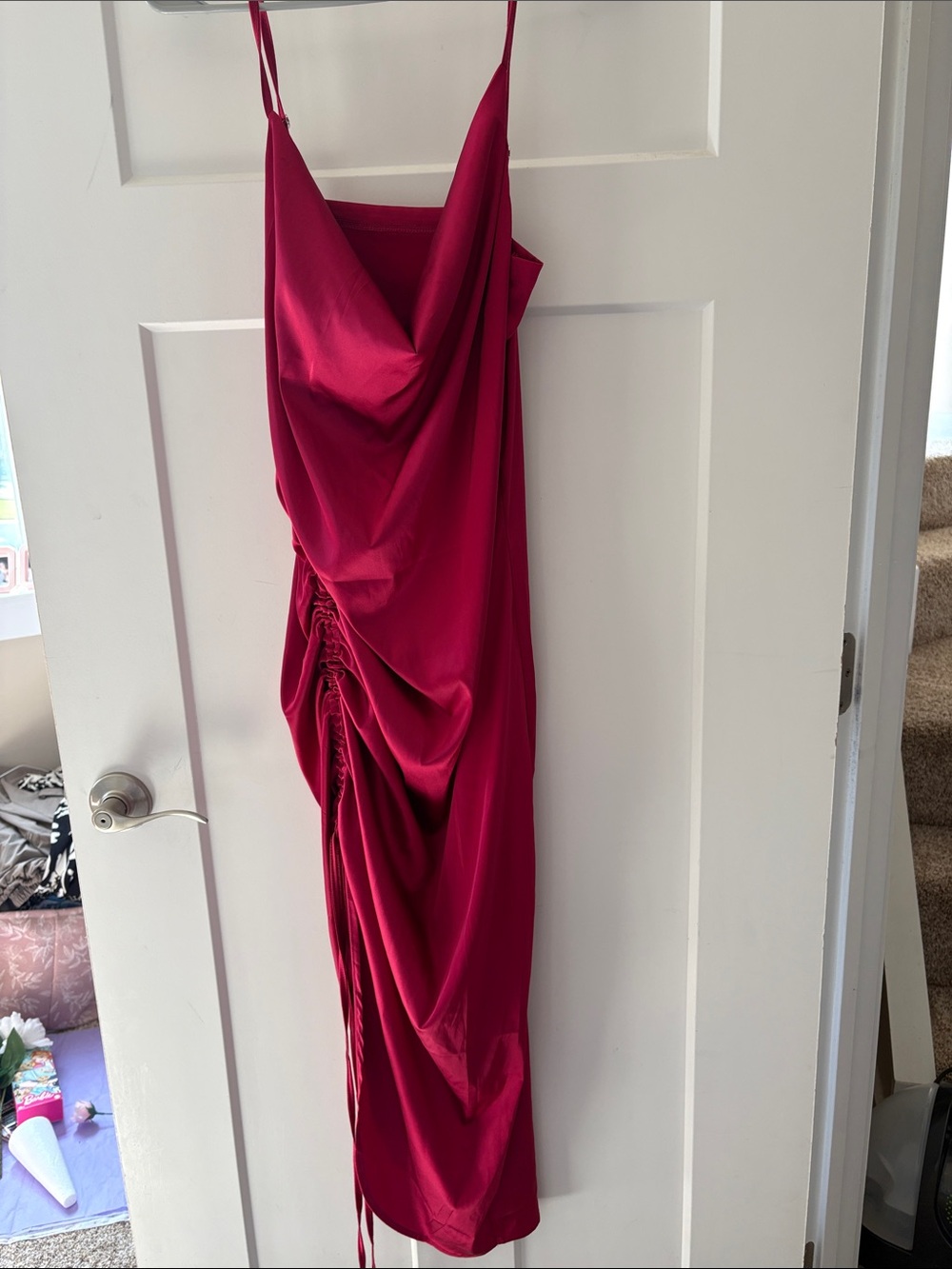 Spaghetti Strap Draped Midi Dress